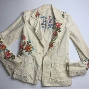 JW Los Angeles Johnny Was Embroidered Corduroy Raw Hem Blazer Size Small